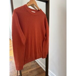 Selected Homme Mens XL Rust Orange Textured Honeycomb Knit Crew Neck Sweater